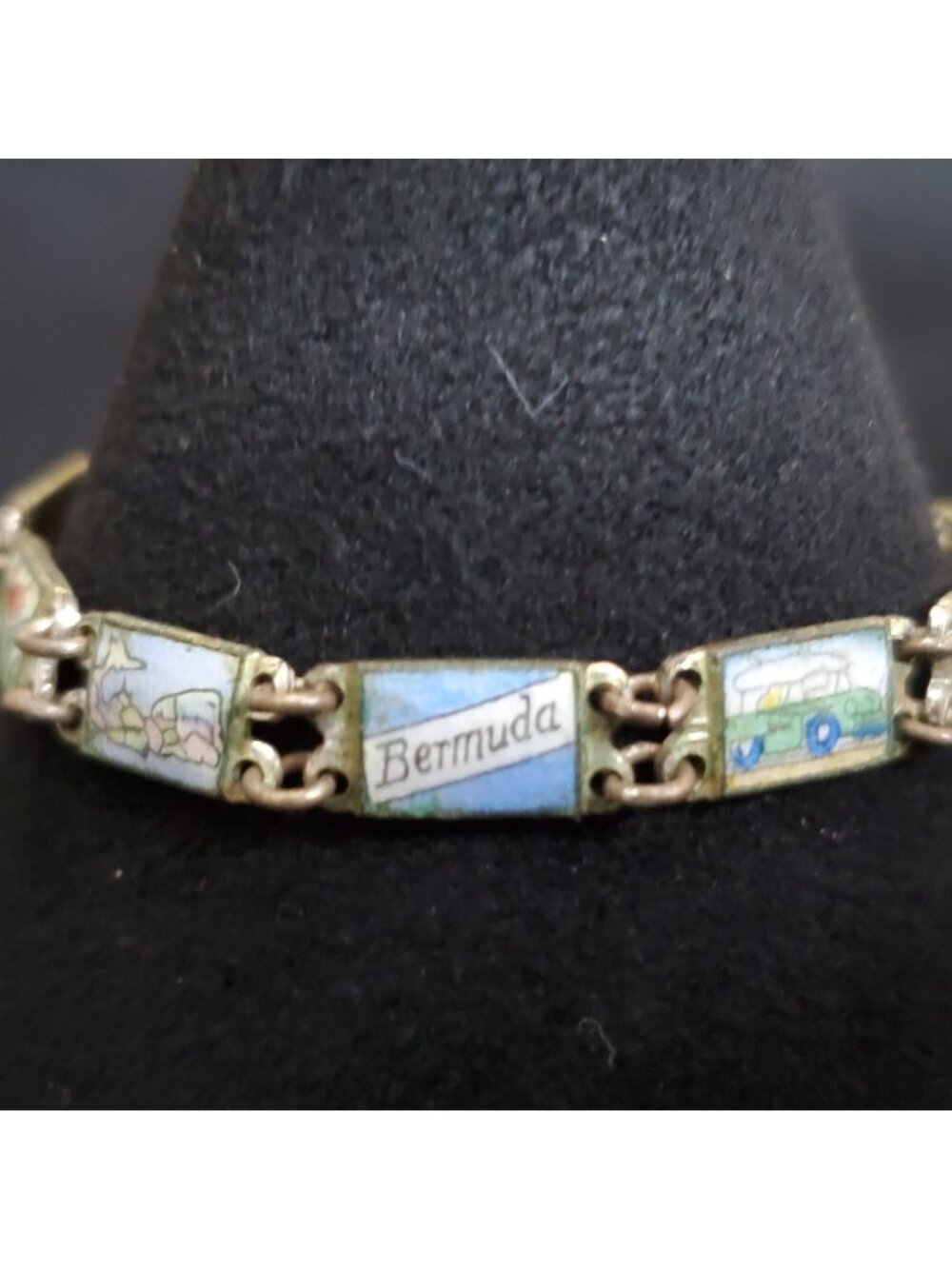 Vintage Bermuda Panel Bracelet Enamel Travel Souvenir 5.5"